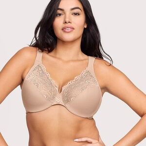 Glamorise Low Cut WonderWire Lace Bra - Cafe - 38H